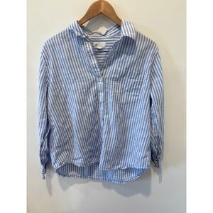 GAP Boyfriend Fit Striped Button Down Shirt Linen Cotton Blend Womens L